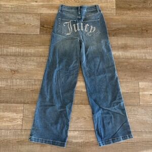 Juicy Couture Wide Leg Jeans Women 1/25 Rhinestone Back Logo High Rise Denim